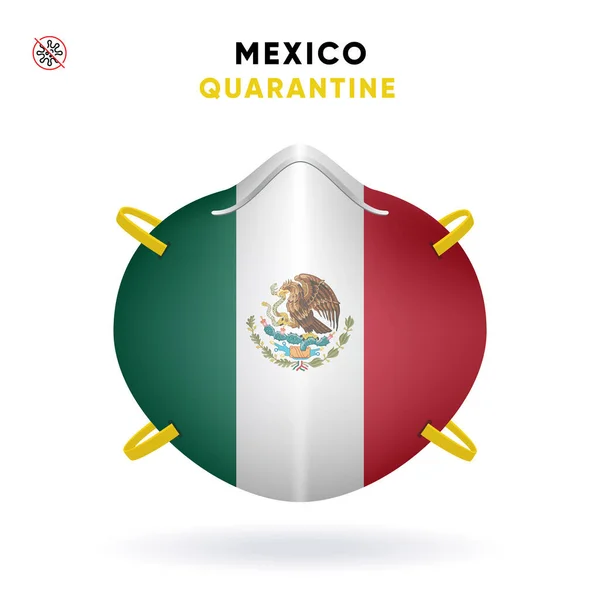 墨西哥检疫面具与国旗。医疗预防概念。在白色背景上分离出的线虫.Coronavirus的模板危险 — 图库矢量图片