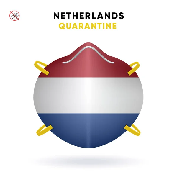 Нидерландская карантинная маска с флагом. Концепция медицинской предосторожности. Векторная иллюстрация Коронавирус изолирован на белом фоне. Шаблон коронавируса — стоковый вектор