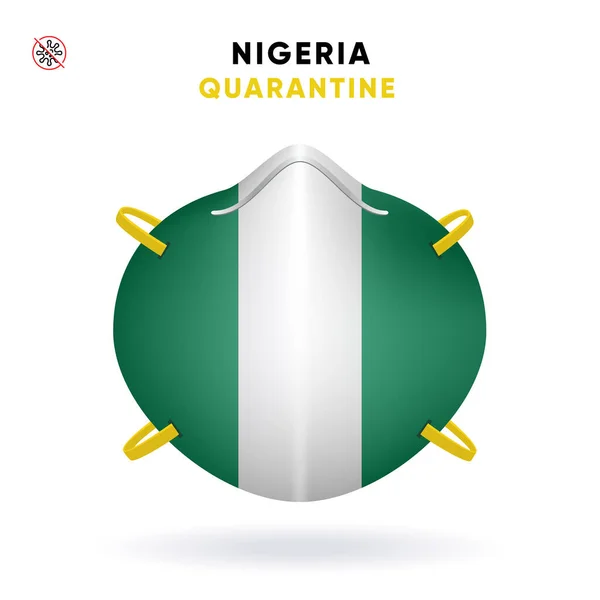 Nigéria karantén maszk zászlóval. Orvosi elővigyázatosság koncepció. Vektor illusztráció Coronavirus izolált fehér alapon. A koronavírus veszélyének sablonja — Stock Vector