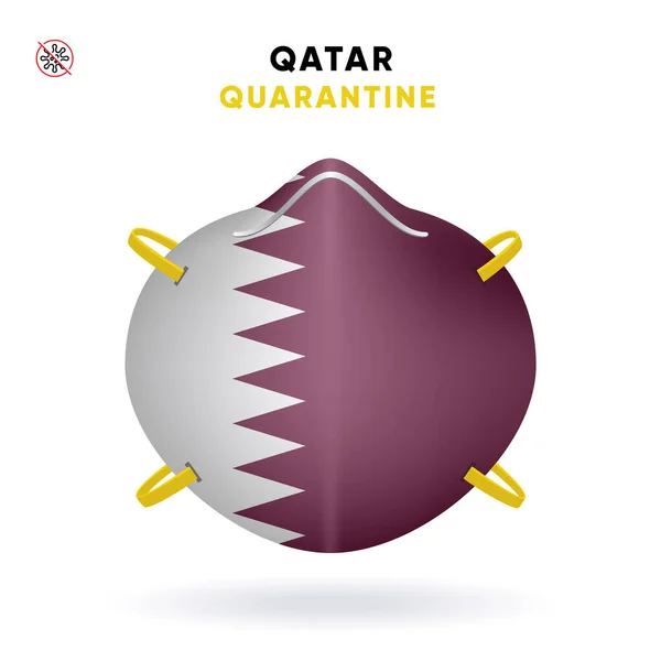 Qatar Quarantine Mask med flagga. Medicinsk försiktighetsprincip. Vektor illustration Coronavirus isolerad på vit bakgrund. Mall för fara för Coronavirus — Stock vektor