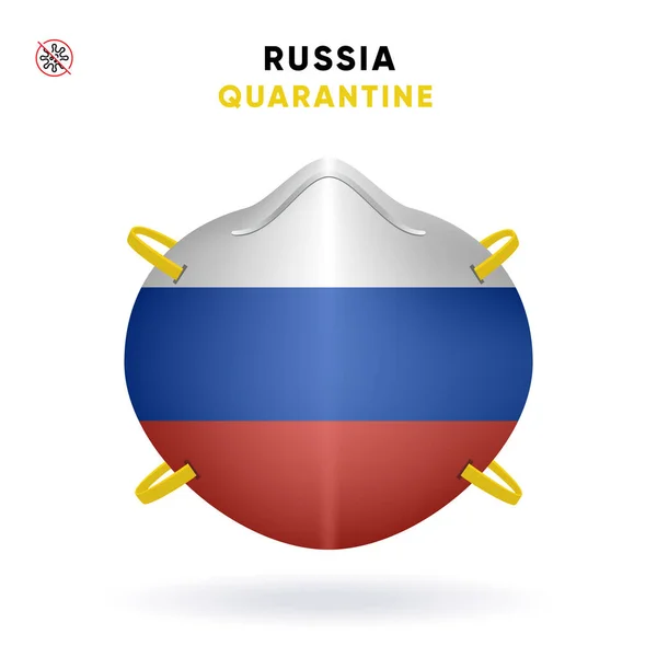 Russia Quarantine Mask with Flag. Medical Precaution Concept. Vector illustration Coronavirus isolated on white background. Template Danger of Coronavirus — Stock Vector