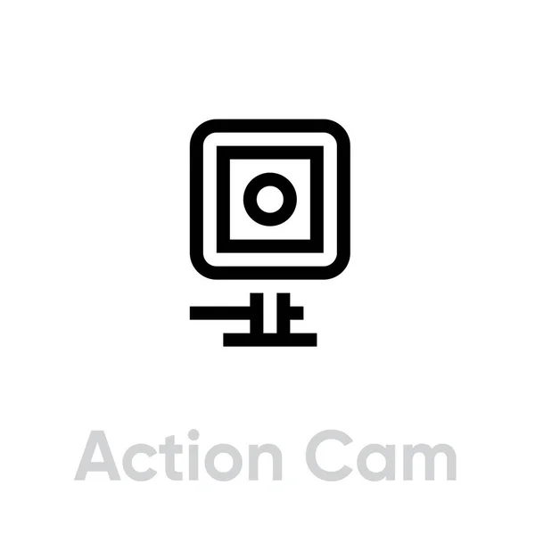 Ícone Action Cam. Câmera para esportes ativos. Esboço do vetor editável . — Vetor de Stock