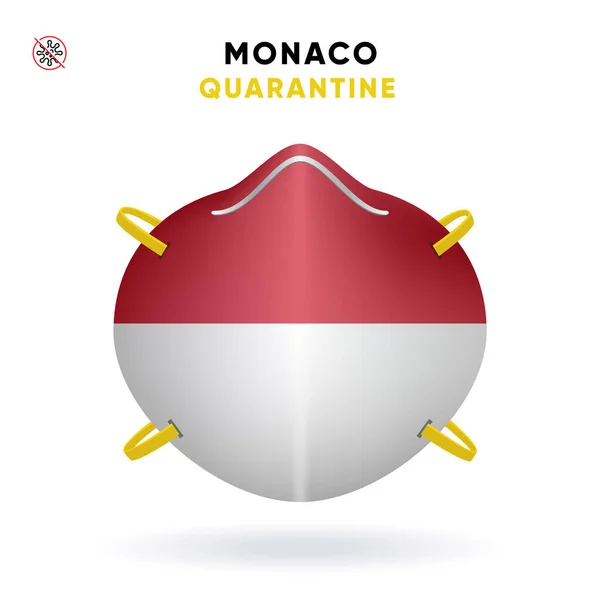 Maschera di quarantena di Monaco con bandiera. Concetto di precauzione medica. Illustrazione vettoriale Coronavirus isolato su sfondo bianco. Modello Pericolo di Coronavirus — Vettoriale Stock