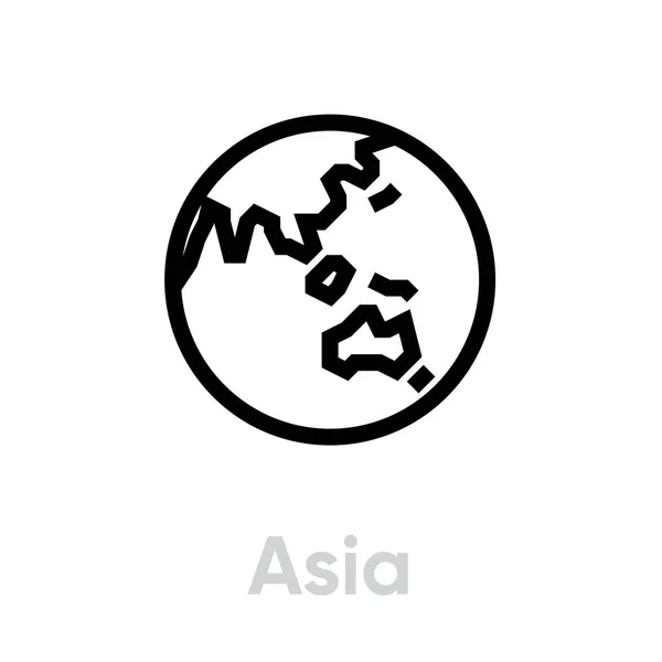 Asia globo icono de la tierra. Vector de línea editable . — Vector de stock