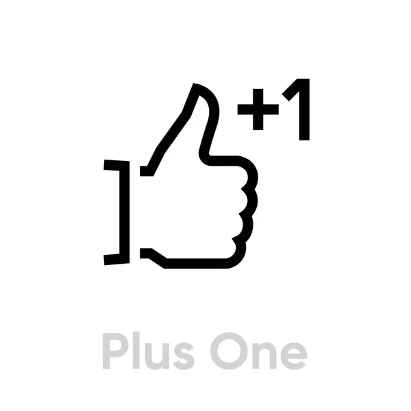 Plus one thumb up down icon. Editable line vector. — Stock Vector