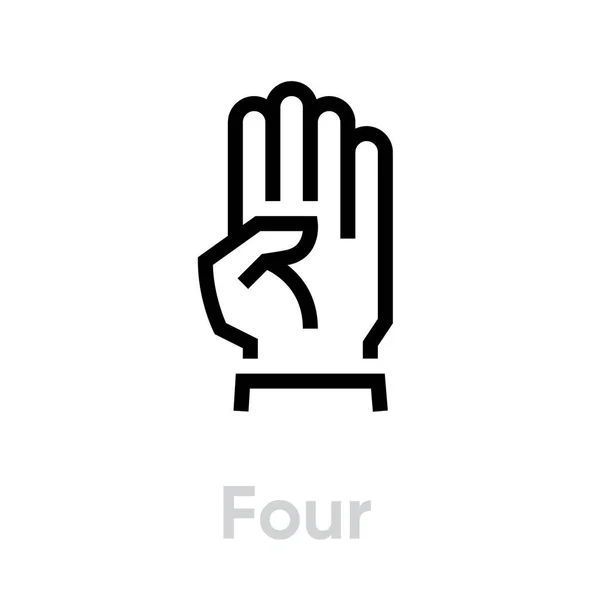 4つの手のジェスチャーアイコン。編集可能なラインベクトル. — ストックベクタ