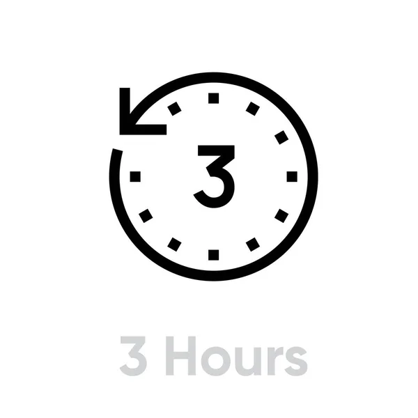 3 Hours icon. Flat vector illustration in black on white background. Editable Line. — Stock Vector