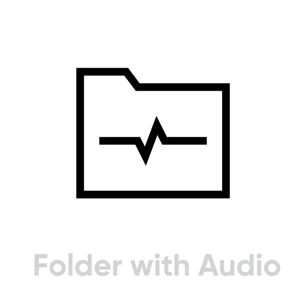 Ordner mit Audio abstrakt Welle Mikrofon-Symbol. Editierbarer Linienvektor. — Stockvektor