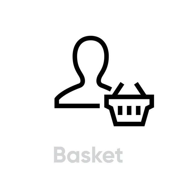 バスケットの顧客アイコン。編集可能なラインベクトル. — ストックベクタ