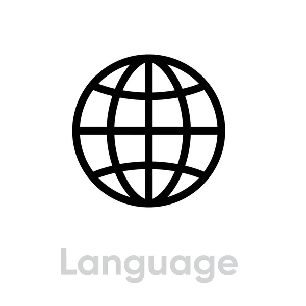 Ícone de bloco de anúncio de idioma. Vetor de linha editável . — Vetor de Stock