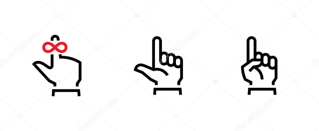 Set of Hand gesture and Reminder icons. Editable line vector.