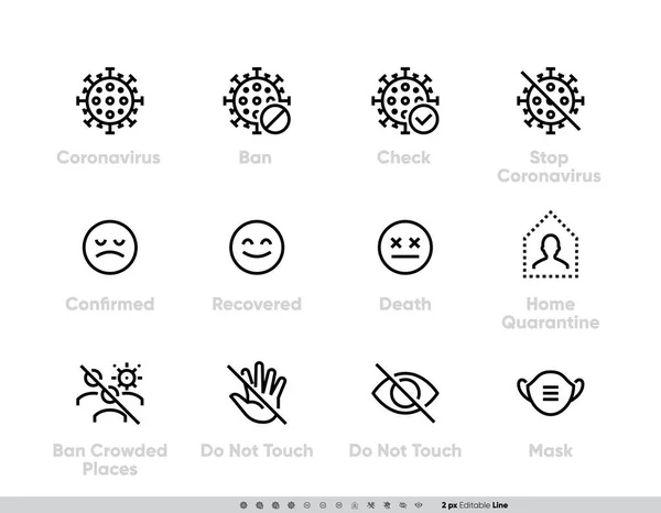 Набор иконок коронавируса. Вектор для инфографики или сайта - Home Quarantine, Stop, Use Mask, CoV-2019 prevention, Coronavirus Protect. Роман Coronavirus 2019-nCoV. Эпидемия 2019 и 2020 годов — стоковый вектор