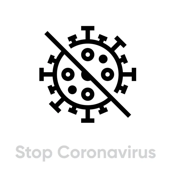 Hentikan ikon Coronavirus. Vektor baris yang dapat disunting. - Stok Vektor