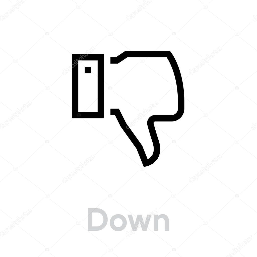 Down thumb up icon. Editable line vector.