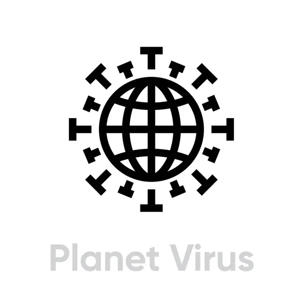 Ikon vektor garis Pandemic Globe, Novel Coronavirus 2019-nCoV kontaminasi - Stok Vektor