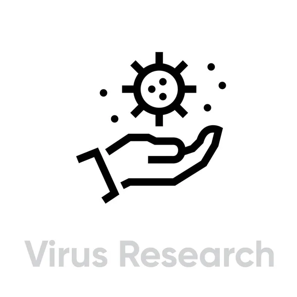 手の研究スプレッドアイコン上のウイルス。編集可能なラインベクトル. — ストックベクタ
