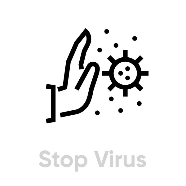 手を停止ウイルス拡散アイコン。編集可能なラインベクトル. — ストックベクタ