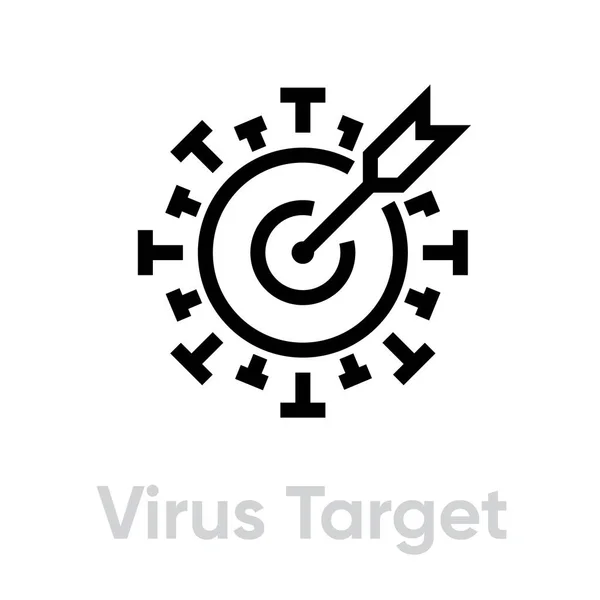 ウイルスのターゲットスプレッドアイコンの矢印。編集可能なラインベクトル. — ストックベクタ