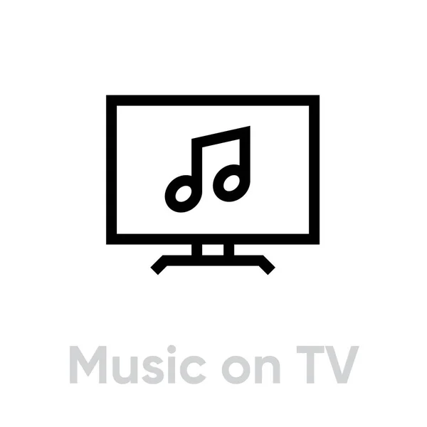 Música en el icono de la TV. Esquema de vectores editables . — Vector de stock