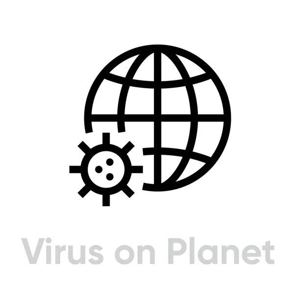 Virus Spread on Planet icon. Editable line vector. — Stock Vector