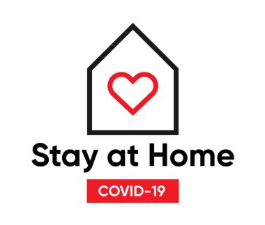 Typography Design Logo Stay at Home Covid-19. Sosyal medya kampanyası ve koronavirüsü önleme. Düzenlenebilir Satır Vektörü
