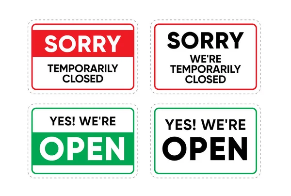 SORRY временно закрыл Sign and Yes we are Open Sticker for print or web. Линейный вектор таблицы — стоковый вектор