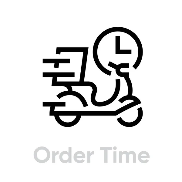 Order Time Delivery Bike icon. Editable line vector. — Stock Vector