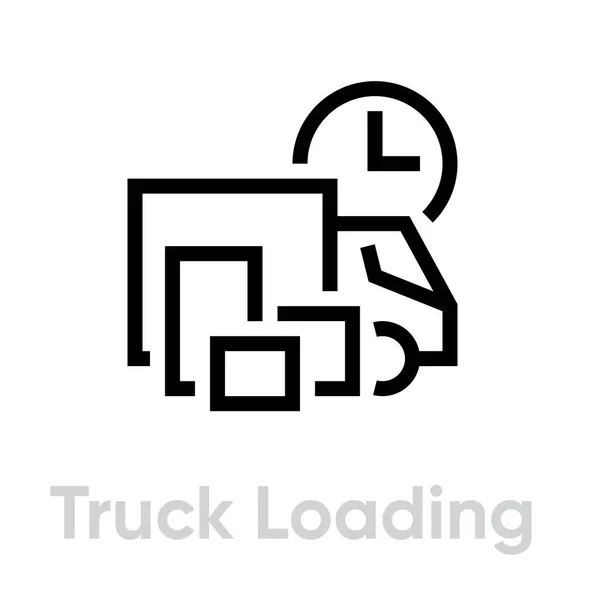 Ładowanie ciężarówki ikona dostawy. Edytowalny wektor linii. — Wektor stockowy