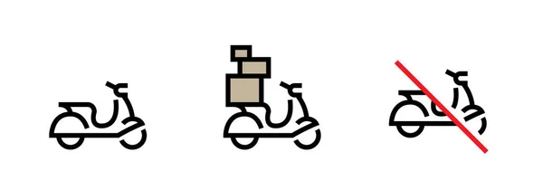 Set von Motorrad, vollständige und Verbot Lieferung Fahrrad Symbole. Editierbarer Linienvektor. — Stockvektor