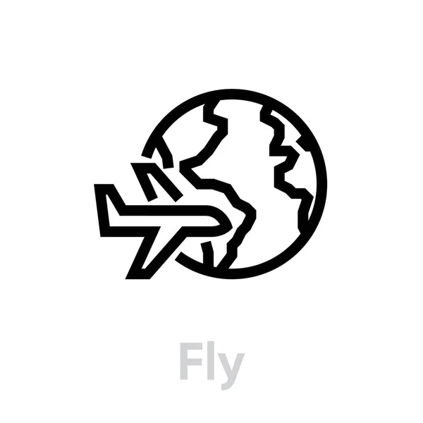 Repülj földgömb ikon. Szerkeszthető vonalvektor. — Stock Vector
