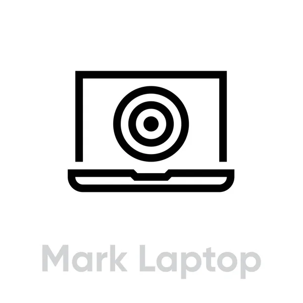Markieren Sie Laptop Target Symbol. Editierbarer Linienvektor. — Stockvektor
