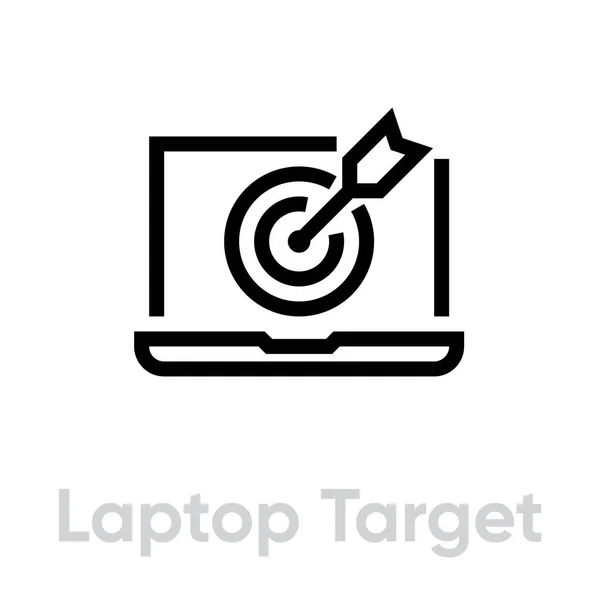 Laptop Target Icon. Editierbarer Linienvektor. — Stockvektor