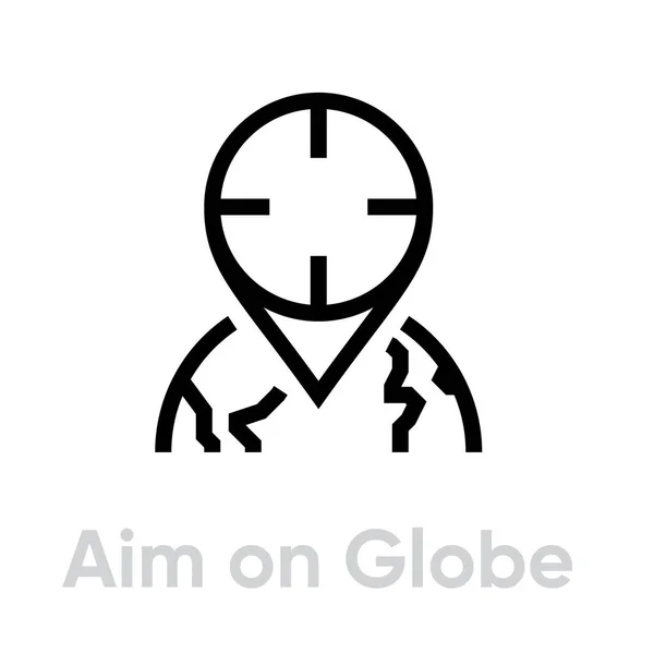 Visez l'icône Globe Target. Vecteur de ligne modifiable. — Image vectorielle