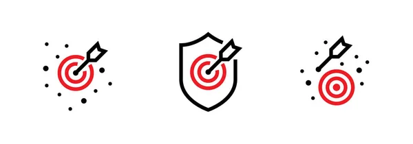 Set of the On Goal, Off the Aim and Hit Shield Targets icons. Editable line vector. — Stock Vector