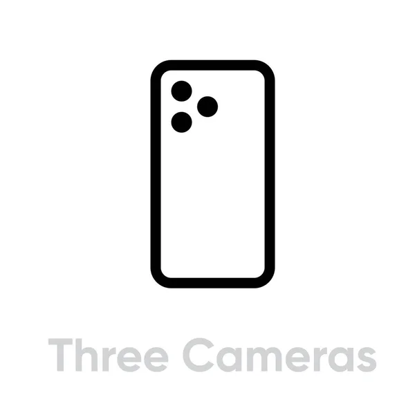 Three Cameras Phone icon. Editable line vector. — Stock Vector