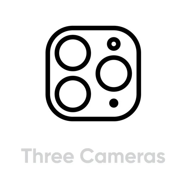 Three Cameras Phone icon. Editable line vector. — Stock Vector