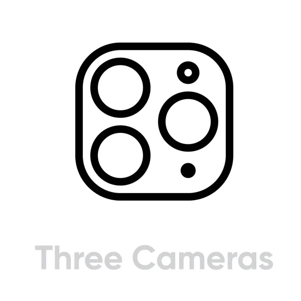 Drei Kameras telefonieren. Editierbarer Linienvektor. Stockillustration