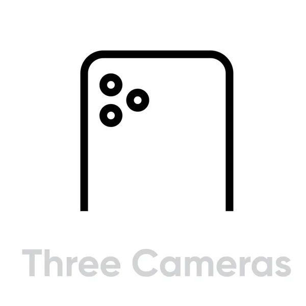 Three Cameras Phone icon. Editable line vector. — Stock Vector