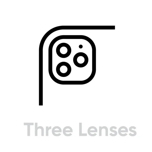Drei Objektive Handykamera-Symbol. Editierbarer Linienvektor. lizenzfreie Stockillustrationen