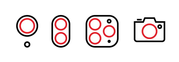Conjunto de uma, duas, três lentes e ícones de uma câmera. Vetor de linha editável. —  Vetores de Stock