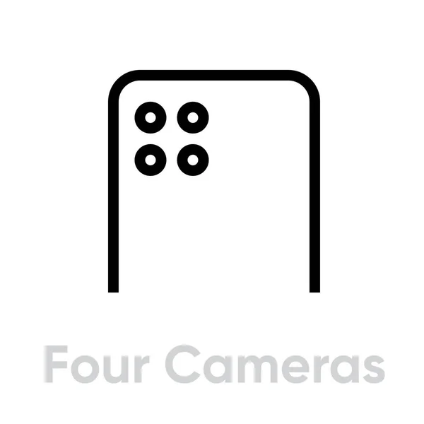 Four Cameras Phone icon. Editable line vector. — Stock Vector