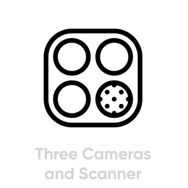 Ağaç Kameralar ve Tarayıcı Telefon Çoklu Kameralar simgesi. Düzenlenebilir çizgi vektörü.