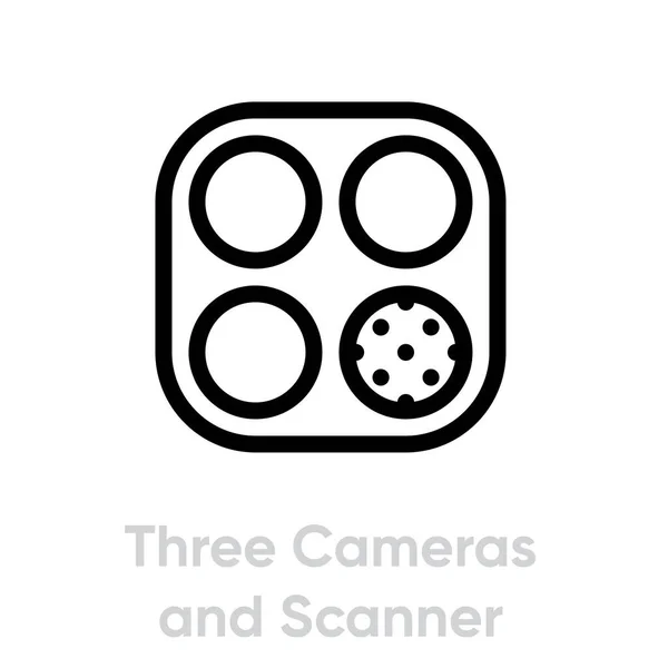 Tree Cameras and Scanner Phone Multi-Cameras icon. Editable line vector. — Stock Vector