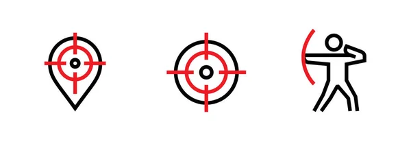 Set von Pin, Goal und Shooter Persönliches Targeting Symbole. Editierbarer Linienvektor. — Stockvektor