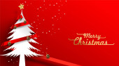 Vánoční stromeček a kávová zrna dekorace pohled shora s červenou stuhou kolem červeného pozadí. Koncept zimních prázdnin. reklama na kavárnu. - Vektor