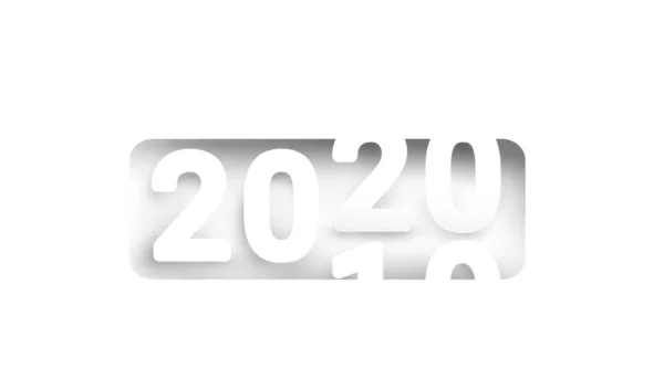 Contagem regressiva para o ano novo 2020 em corte de papel e estilo artesanal. Cor branca e fundo simples 2020. Ilustração de arte de papel vetorial . —  Vetores de Stock