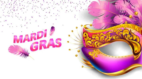 Mardi gras carnaval máscara fundo cartaz com efeito bokeh para celebração cartão de saudação, banner, panfleto. - Vector — Vetor de Stock