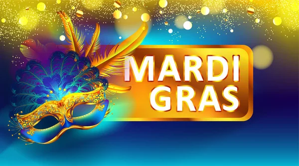 Mardi gras carnaval máscara fundo cartaz com efeito bokeh para celebração cartão de saudação, banner, panfleto. - Vector — Vetor de Stock