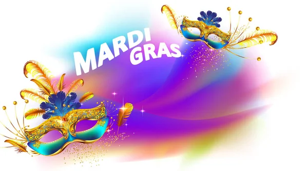Mardi Gras καρναβάλι μάσκα αφίσα φόντο με πολύχρωμο εφέ βούρτσα καπνού. Χρησιμοποιήστε το για ευχετήρια κάρτα, web, flyer, banner. - Διάνυσμα Διανυσματικά Γραφικά