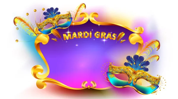 Carnaval de Mardi gras fundo de cartaz máscara com espaço de cópia para texto. Efeito Bokeh para celebração cartão de saudação, banner, panfleto. - Vector —  Vetores de Stock